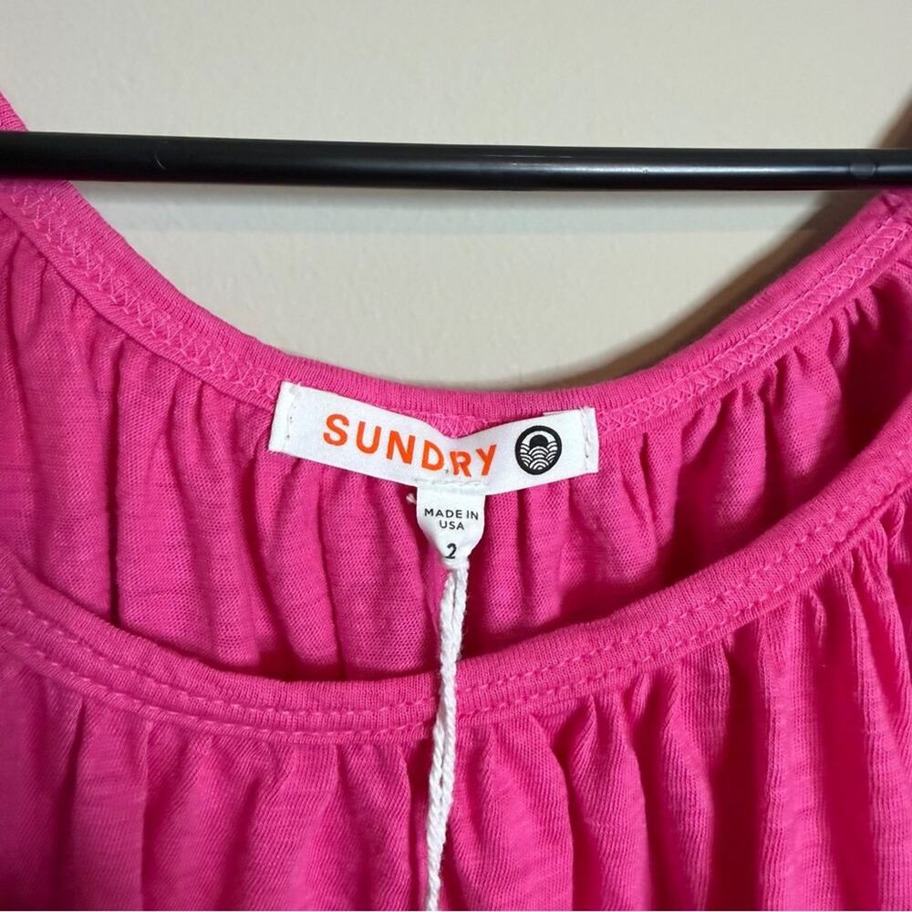 Sundry Gathered Raglan Long Sleeve Top Peasant Style Hot Pink Size 2 Medium - Picture 5 of 8
